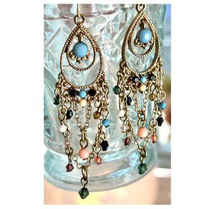 Anthropologie Beaded Earrings ~ multicolor beads cascading down ~ boho